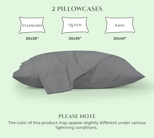 Image of Royale Linens 100% Cotton Pillow Cases Standard Size Set of 2 - Percale Pillowcase - Grey Pillow Cases Super Soft Cooling & Breathable Hotel Cotton Pillowcases, Fits Standard Pillows (20 inchx26 inch, Grey)