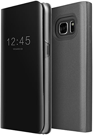 AICase Galaxy S7 Case, Luxury Translucent View Window Front Smart Sleep/Wake Up Function Mirror Screen Flip Electroplate Plating Stand Full Body Protective Case for Samsung Galaxy S7 (Black)
