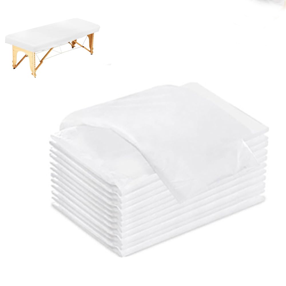 50PCS Sabanas Desechables Camilla Masaje, Funda Tensada Desechable Impermeable de 90 x 215 cm para Camilla de Masaje; Sábanas Desechables para Spa y Salón de Belleza (WHITE2)