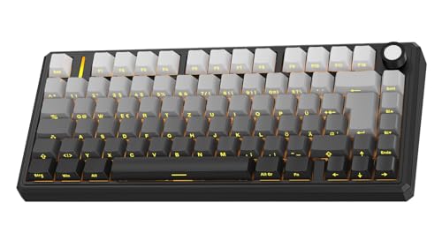OMOTON 75% Mechanische Gaming Tastatur Kabellos, ISO QWERTZ, BT/USB-C/2,4GHz, Hot-Swap, QMK VIA Custom, 4000mAh Akku, RGB & Fünfschichtige Polsterung Struktur, MK212 Keyboard für Büro & Gaming