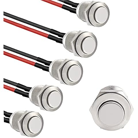 RUNCCI-YUN 5pcs 12mm Taster Wasserdicht,Metall Drucktastenschalter ,Edelstahl,12V Momentanen Druckschalter, für hupen, Klingel,Auto Runde Mini Drücken Taster (Hervorstehend) Cover