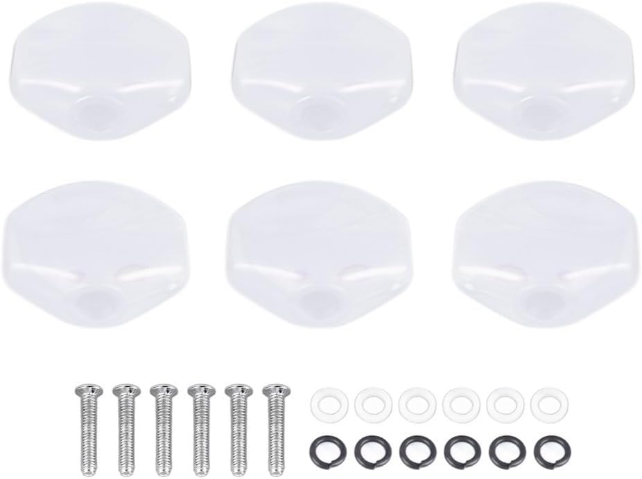 Tuner Knob Covers - for Guitar Machine Head Replacement,Orange-Red/Brown/White Peg Caps Guitar Tuning Pegs Machine Heads with Screws & Washers(White)