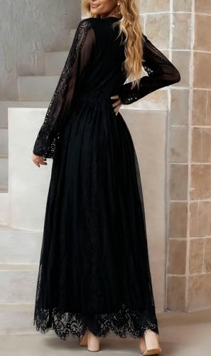 Image of Cercis Womens Off The Shoulder Floral Lace Maxi Wedding Dress Boho Flowy Wedding Guest Formal Long Dresses