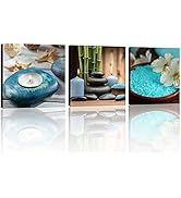 TutuBeer 3 Panels Zen Art Spa Decor Spa Still Life with Blue Candles Spa Stones Piture Canvas Pri...