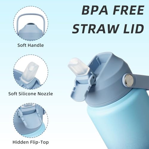 BJPKPK Water Bottle with Straw Lid, 24oz Vacuum Insulated Water Bottles, Metal Stainless Steel Thermo for Sports, Travel, BPA Free Leak Proof Thermo, Cups, Flasks, Tumblers,Sky — view 2