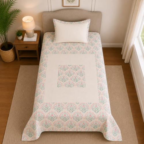 Image of Linen Home Cotton Percale Flat Bedsheet Set Single Size Sequence Pink
