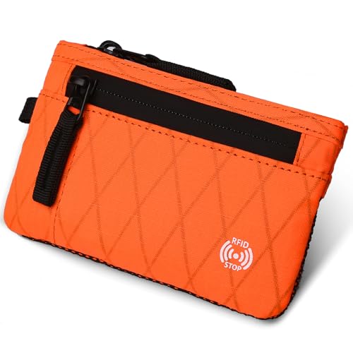 DiULi RFID Karten Portemonnaie Klein, Münzgeldbörsen Geldbörse mit Reißverschluss, Slim Wallet Mini Portemonnaie für Karten und Bargeld Unisex, RFID Schutz, Orange