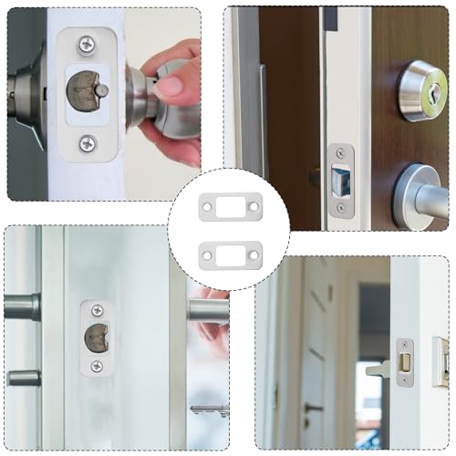 ZEYIYER 2Pack Deadbolt Strike Plate, 1\" X 2-1/4\" Round Corner Door Backplate with 4 Screws, Adjustable Door Lock Strike Plate, Door Lock Replacement Parts - Thumbnail 5