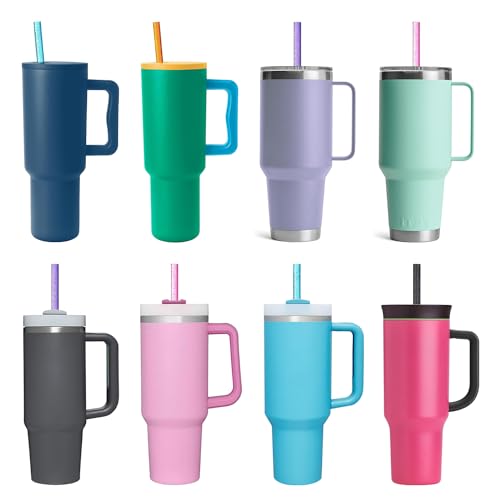 Image of Replacement Straw for Stanley Cup 40 oz 30 oz 64 oz Tumbler, 10 Pack Long Reusable Color Straws with Cleaning Brush, Dishwasher Safe, Plastic Straws for stanley cup accessories Purple
