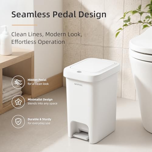 MOPALL 2.7 Gallon Small Bathroom Trash Can with Lid Soft Close, Garbage Can with Press Top Lid & Foot Pedal, Step Trashcan Slim Trash Bin Waste Basket for Toilet, Office, Bedroom, Kitchen, Living Room by MOPALL - Image 5