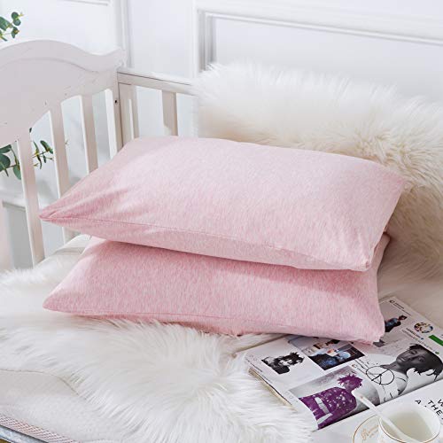 Image of Household Cotton Jersey Knit Pillowcases, Soft and Breathable Travel Pillow Cases with Envelope Closure, 13 inch x 18 inch 2 Pack (Pink)