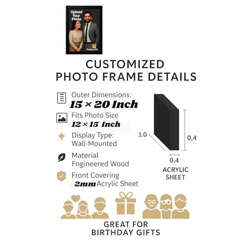 Image of Customized Rectangular Photo Frame with A3 Size Single Photo Upload | Personalized Gift for Birthday, Anniversary, Wedding, Couples, Friend | (,Black,12X18)