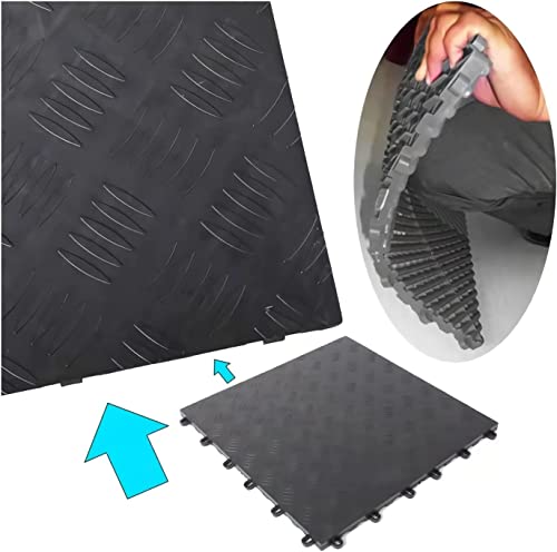Myoyay 20Pcs 15.8X15.8" Interlocking Garage Floor Tiles 4/5 Inch Thick Pvc Tiles Diamond Plate Design Non-Slip Garage Flooring Tile For Garage, Workshop, Shed, Or Trailer, Black #TOP2