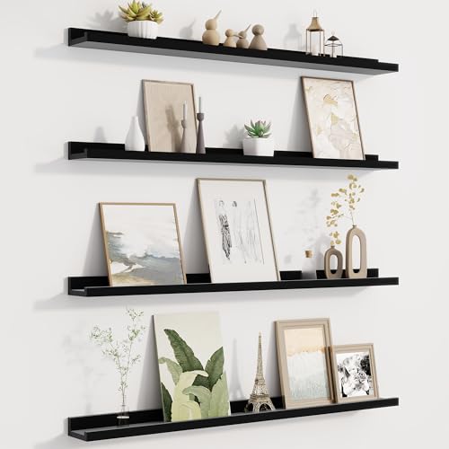 Fun Memories Picture Ledge Shelf for Wall, Floating Shelves Set of 4, 36 Inch Long Nursery Book Shelves for Toys Storage, Kids Bookshelf Wall Mounted for Books Photo Frames, Black