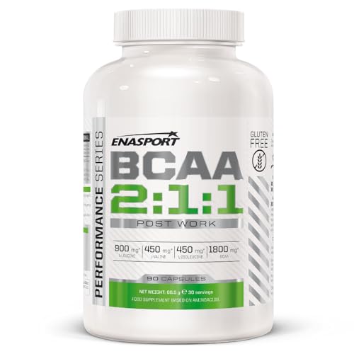 BCAA 2:1:1 90 Caps - Enasport. Aminoacidos ramificados. L-Leucina, L-Isoleucina, L-Valina. Sin Gluten.