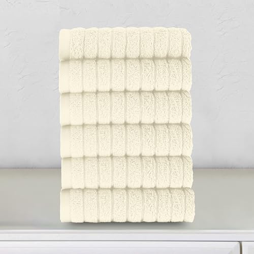 Image of Elegant Comfort 100% Turkish Cotton Corduroy Ribbed Luxury Washcloths 6 Pack Soft 13 x 13 Inch - Higly Absorbent, Durable, Quick Dry, Spa Premium Hotel Quality for Bathroom or Travel, Ivory