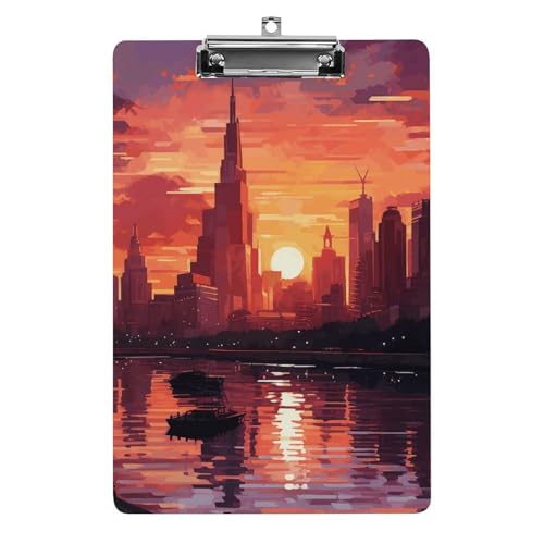 Porte-bloc A4 acrylique imprimé paysage urbain en haute définition avec clip ultra résistant
