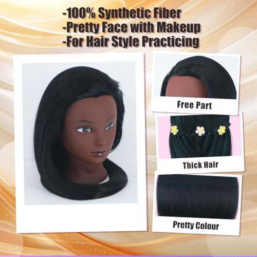 Gemiei Mannequin Head with Hair 26\"-28\'\' Doll Head for Hair Styling Manikin Practice Cosmetology Training Braiding Heads With Clamp Holder and Styling Tools (Black)
