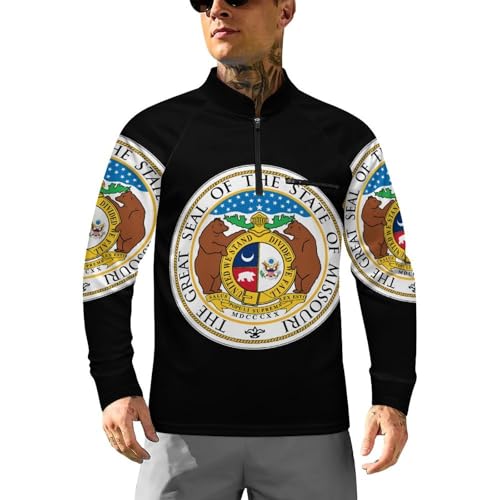 Missouri State Icon Men's Rash Guard Long Sleeves Quick Dry Fishing Workout Shirts with Zipper
