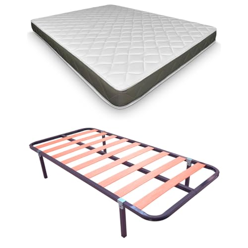 DUÉRMETE ONLINE - Cama Completa con Colchón Fresh Reversible (Cara Invierno/Verano) + Somier Basic con 4 Patas Abrazadera,...