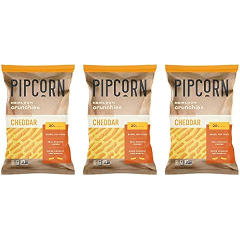 Pipcorn Heirloom Crunchies - Cheddar (3 Pack of 7oz Bags) - Organic Cheese, Baked not Fried, No Artificial Anything, Non-GMO Heirloom Corn, No Preservatives, Gluten Free Cover