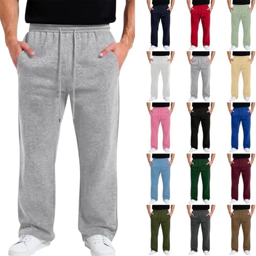 Baggy Sweatpants Men Fleece Wide Leg Sweatpants Comfy Open Bottom Straight Leg Sweat Pants with Pockets Casual Workout Pants