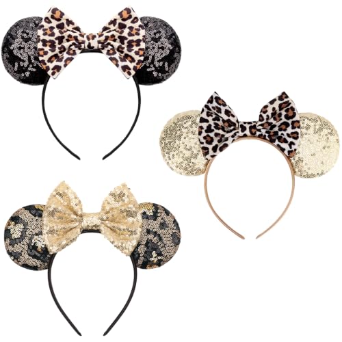 Image of DRESHOW Mouse Ears Bow Headbands Minnie Ears Headband Glitter Party Decoration Cosplay Costume for Women