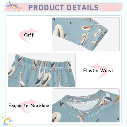 Pajama Sets Long Sleeve White Pelican Pattern Soft Comfy Sleepwear 2 Piece PJS 3-8T4