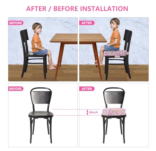 Image of Toddler Booster Seat for Dining Table, KIDUN 4 inch Heightening Cushion for Kids Chair, Adjustable, Heightening Booster Seat Pad for Boy /Girl, Toddler Booster Cushion (Buckle /Pink)