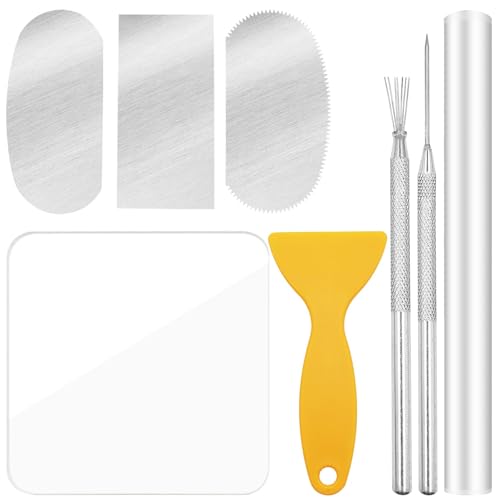 Image of DIANZHU 8Pcs Polymer Clay Cutter Tools, Acrylic Roller Clay Rolling Pin, Clear Rectangle Shape Sheet Backing Board, Slicer Shaping Knife, Wire Texture, Detail Needle,Scraper.