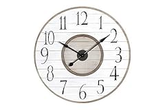 Creative Co Op Round Wood Slat Wall Clock with Distressed Finish, White and Brown Creative Co Op Round Wood Slat Wall Clock with Distressed Finish, White and Brown product