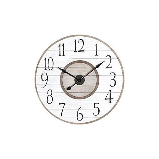 Creative Co-Op Round Wood Slat Wall Clock with Distressed Finish, White and Brown