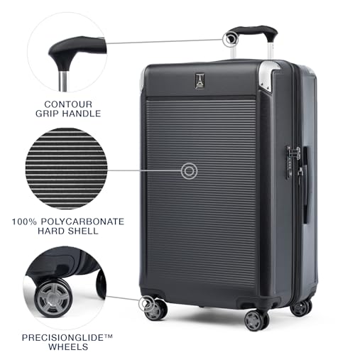 Image of Travelpro Platinum Elite Hardside Expandable Checked Luggage, 8 Wheel Spinner, TSA Lock, Hard Shell Polycarbonate Suitcase, Shadow Black, Checked Large 28-Inch