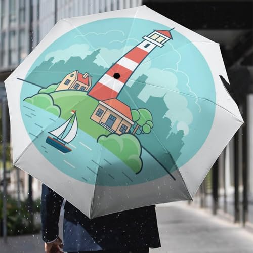 Parapluie compact de voyage pliant automatique avec motif graphique de citrons et rayures