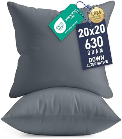 Utopia Bedding 20x20 Pillow Inserts, Set of 2, Grey – Indoor Deco...