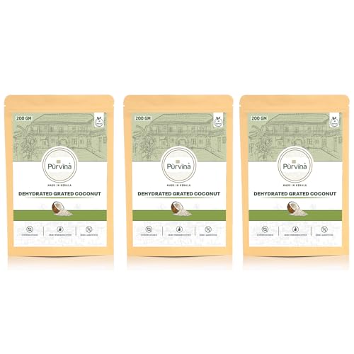 Image of Purvina Dried Grated Coconut - 200 gm (Pack of 3) | Preservative-Free | From Real Coconuts | High Shelf Life