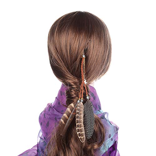 Awaytr AWAYTR-NA-RY40732019 Hippie Feather Hair Extension Clip Bohemia Tribal Indian Peacock Hair Feather Hippie Headpiece Braided Beads Headwear Festival Hair Accessories thumb #1