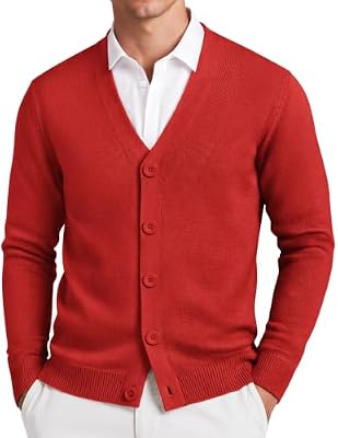 COOFANDY Mens V Neck Cardigan Sweater Knit Button Front Sweater Ribbed Hem