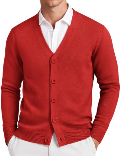 COOFANDY Mens V Neck Cardigan Sweater Knit Button Front Sweater Ribbed Hem