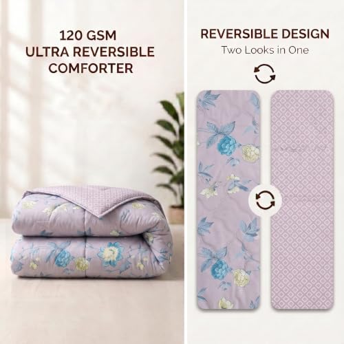 Image of Mafatlal 120 GSM Ultra Reversible Comforter, Lightweight Microfiber AC Comforter /Blanket for All Season /Quilt /Dohar /Duvet for Single Bed (90 x 60 Inches) | Lilac Pink