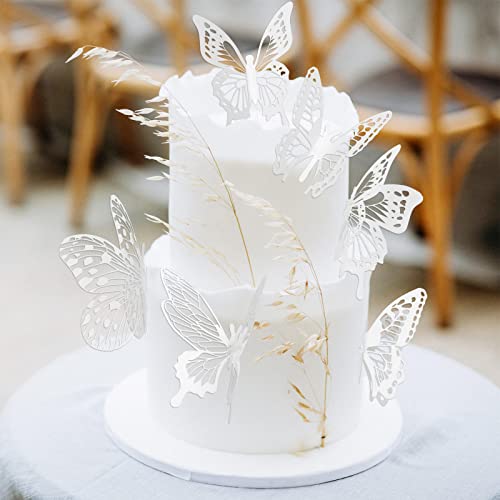 Whaline 24Pcs 3D Butterfly Cake Toppers Pvc Butterfly Cupcake Topper With Sliver Acrylic Food Sticks, Black White Arts Butterfly Shape Cake Picks For Birthday Party Cake Decorations Supplies #TOP6