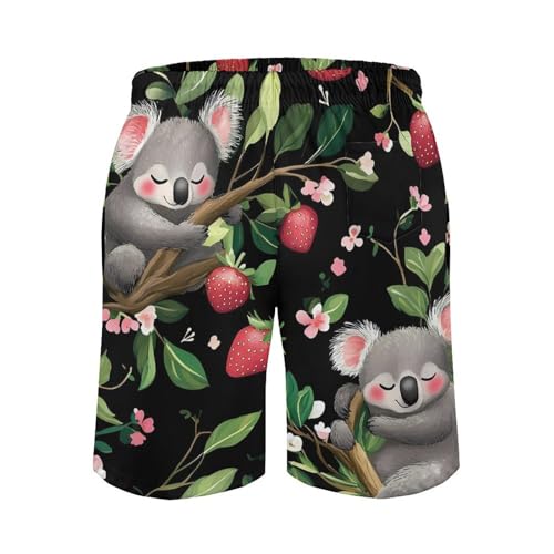 Cute Strawberry Koala Mens Swim Trunks Quick Dry Board Shorts Beach Swimwear Bathing Suits3