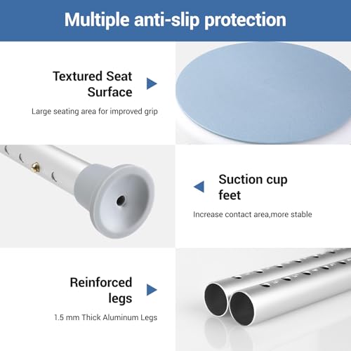 Douchekruk, ronde badkruk, 360 graden, douchestoel, draaibare douchestoel, in hoogte verstelbaar, 36-52 cm, anti-slip rubberen voeten, douche-hulp, badstoel, voor senioren, douchestoel, belastbaar tot - Afbeelding 4