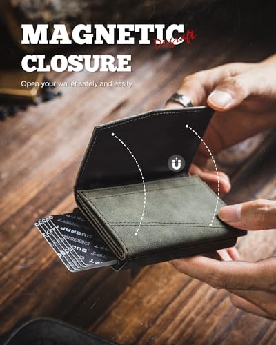 DUGRAFT 𝗗𝗨𝗚𝗥𝗔𝗙𝗧 Card Holder Wallet with ID Window, Leather Mens RFID Blocking Minimalist Pop-Up Wallet Aluminum Metal Credit Card Case with Banknote Compartment3