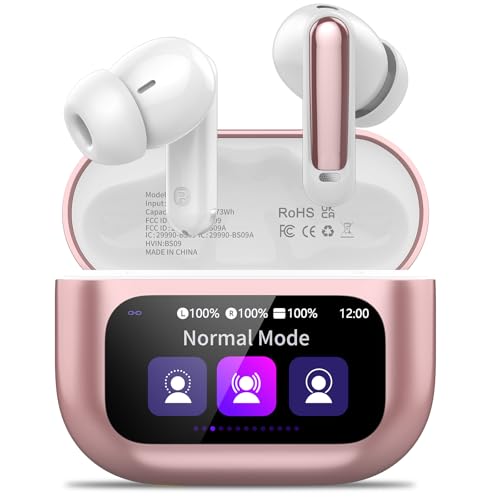 Image of Thunelec Wireless Earbuds with Touch Screen, 2026 New Bluetooth 5.4 Headphones with ANC /ENC Mic, 50H HiFi Stereo Ear Buds with 5 EQ Modes, Transparency Mode, IPX7 Earphones for Running, Rose Glod