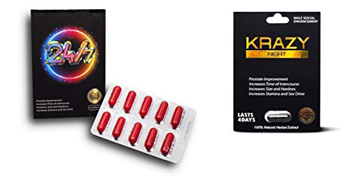 Twenty Four Seven 24/7 Red 10 Capsules Plus Krazy Night Black 1 Pill Fast Acting Male Amplifier for Strength, Performance, Energy, and Endurance (247Red10cap KrazBK 1pill)
