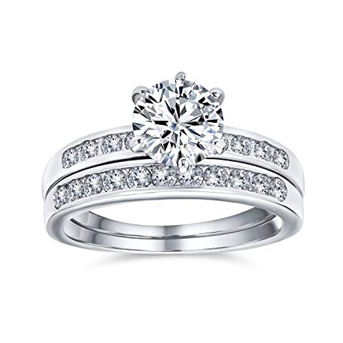 Bling Jewelry Classic Art Deco Vintage Style AAA CZ 1-3.5 CTW Cubic Zirconia Brilliant Cut Round Solitaire Anniversary Band Wedding Engagement Ring Set For Women .925 Sterling Silver