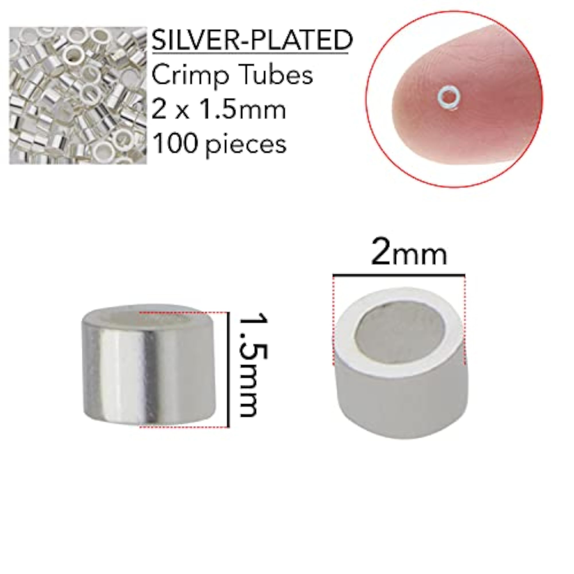 100pcs Tube Crimp Beads, 2 x 1.5mm