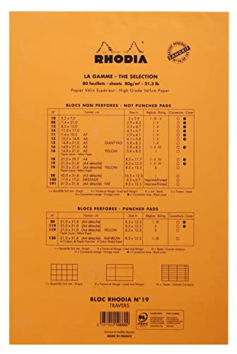 RHODIA 19660C, Stapled Notepad N°19 Orange, A4+, Ruled, 80 Detachable Sheets, Yellow Clairefontaine Paper 80 g/m² - Image 2