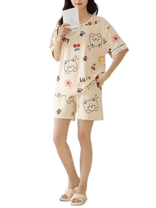 Women Floral Lounge Shorts Night Set with Relaxed Half Sleeve Top and Comfy Sleep Bottoms-image-5